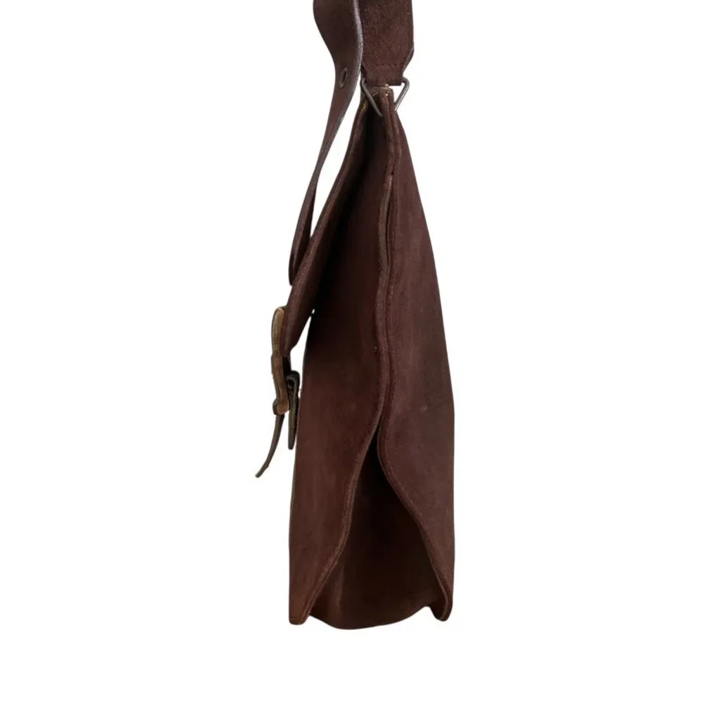 Patrizia Pepe Suede Leather Flap Buckle Crossbody Satchel Brown‎ Western Boho